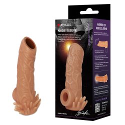 Реалистичная насадка на пенис с открытой головкой, усиками и подхватом мошонки, Kokos, размер S