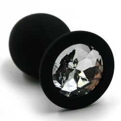 Большая силиконовая анальная пробка Kanikule Large с кристаллом – черный с прозрачным