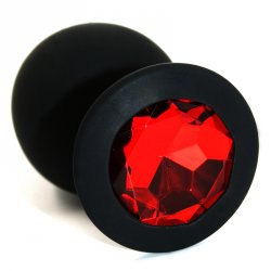 Средняя силиконовая анальная пробка Kanikule Medium с кристаллом – черный с красным